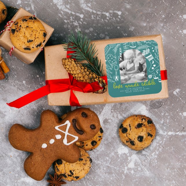 Pegatina Cuadrada Navidades celebran festividad haciendo foto verde (Subido por el creador)