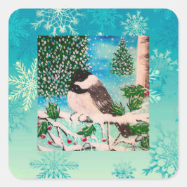 Pegatina Cuadrada Navidades Chickadee Chatter Plate