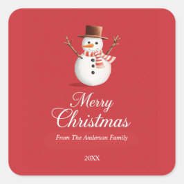 Pegatina Cuadrada Navidades clásicos de la familia Red Snowman