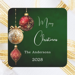 Pegatina Cuadrada Navidades clásicos de oro rojo verde