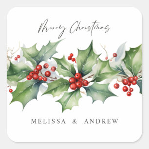 Pegatina Cuadrada Navidades clásicos Holly garland