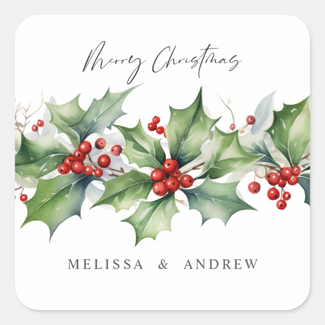 Pegatina Cuadrada Navidades clásicos Holly garland (Anverso)