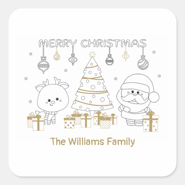 Pegatina Cuadrada Navidades Color de nombres personalizado Divertido (Anverso)