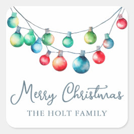 Pegatina Cuadrada Navidades coloreados de color de agua Luces de cad