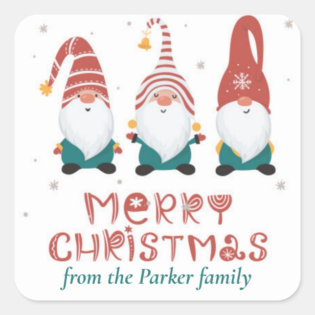 Pegatina Cuadrada Navidades cómicos de ghnomes divertidos (Anverso)