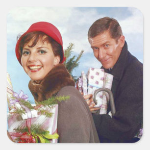 Pegatina Cuadrada Navidades comprando retro