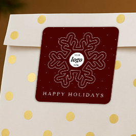 Pegatina Cuadrada Navidades con logotipo empresarial Snowflake Red