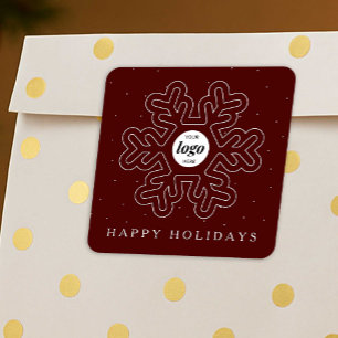 Pegatina Cuadrada Navidades con logotipo empresarial Snowflake Red