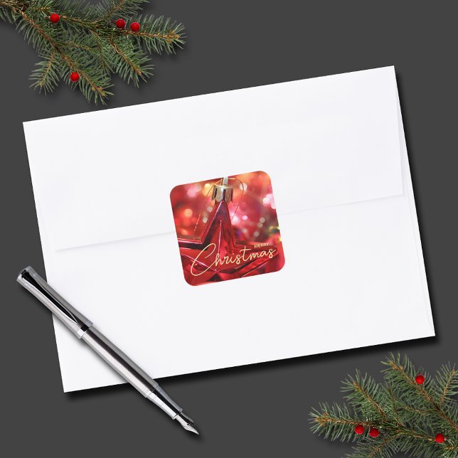 Pegatina Cuadrada Navidades con nombres de estrellas pequeños (Star Ornament Christmas Small 1-1/2" Square Stickers (3" also available))