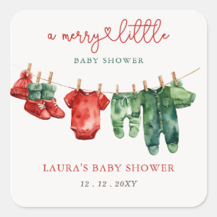 Pegatina Cuadrada Navidades con poco género Baby Shower neutral