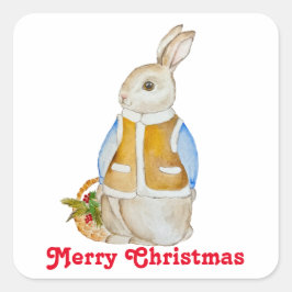 Pegatina Cuadrada Navidades con una canasta con bran de abeto