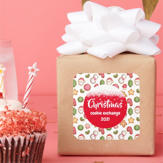 Pegatina Cuadrada Navidades Cookie Exchange (Fiesta)
