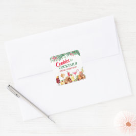 Pegatina Cuadrada Navidades Cookies y cócteles Fiesta de vacaciones