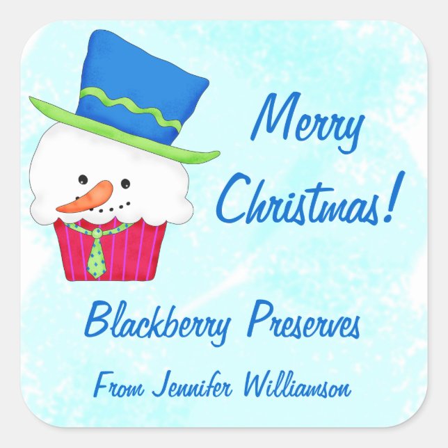 Pegatina Cuadrada Navidades Copo de nieve Personalizado de comida Et (Anverso)