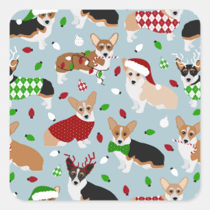 Pegatina Cuadrada Navidades Corgi Dogs