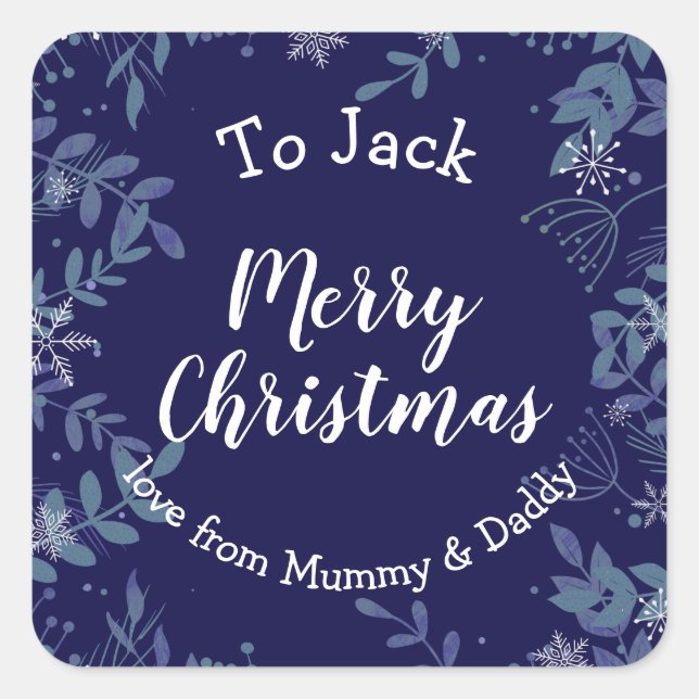 Pegatina Cuadrada navidades cortaron el regalo de regalo (Anverso)