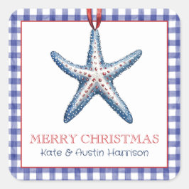 Pegatina Cuadrada Navidades costeros Ornamento Náutico Starfish