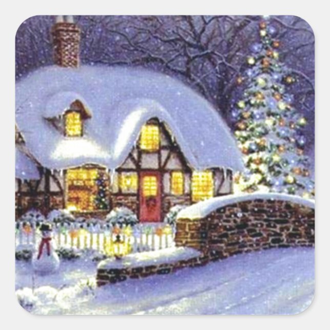 Pegatina Cuadrada Navidades Cottage (Anverso)