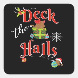 Pegatina Cuadrada Navidades Cuidados Gatitos Deck The Halls Cat Aver