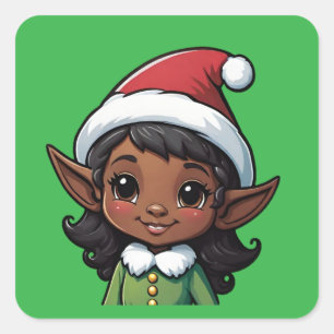 Pegatina Cuadrada Navidades Cute Dark Skin Elf Mujeres