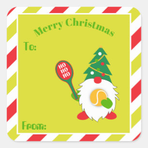Pegatina Cuadrada navidades 🎾 Cute Enanos con pelota de tenis