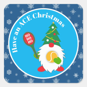 Pegatina Cuadrada navidades 🎾 Cute Enanos con pelota de tenis