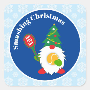 Pegatina Cuadrada navidades 🎾 Cute Enanos con pelota de tenis