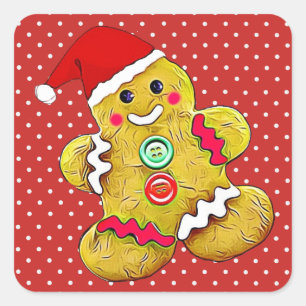 Pegatina Cuadrada Navidades Cute Gingerbread Men