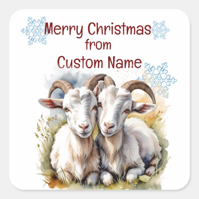 Pegatina Cuadrada Navidades Cute Goat Pareja Personalizar Animal (Anverso)