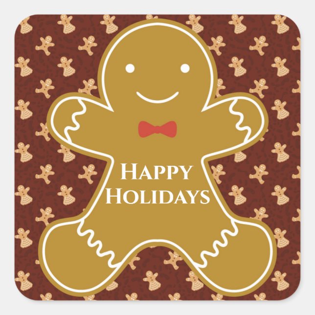 Pegatina Cuadrada Navidades Cute Personalizado Gingerbread Cookie (Anverso)