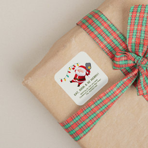 Pegatina Cuadrada Navidades Cute Pickleball Santa White