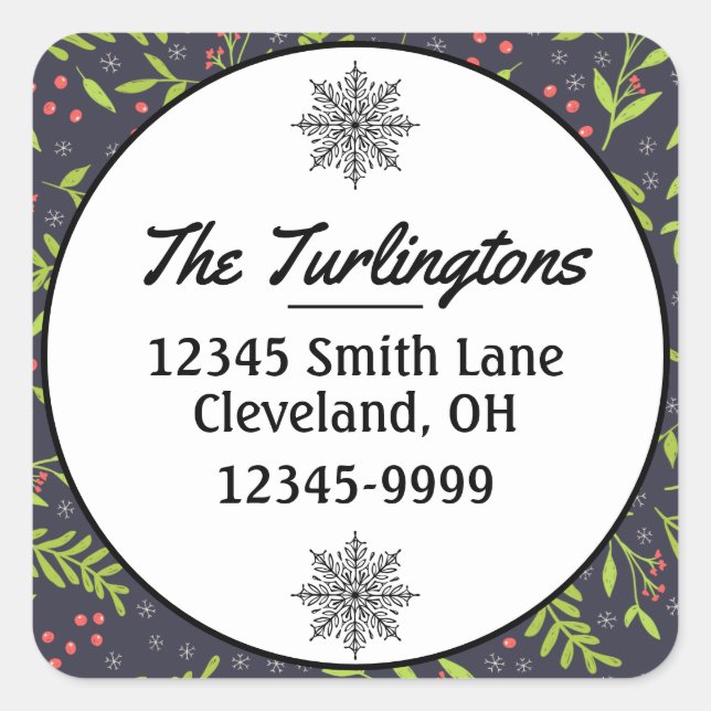 Pegatina Cuadrada Navidades Cypress Snowflakes Dirección de devoluci (Anverso)