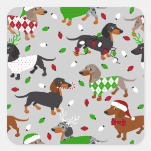 Pegatina Cuadrada Navidades Dachshund All Coats