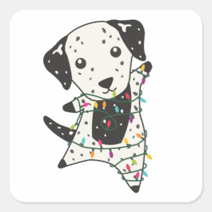 Pegatina Cuadrada Navidades dálmatas perros animales de invierno per