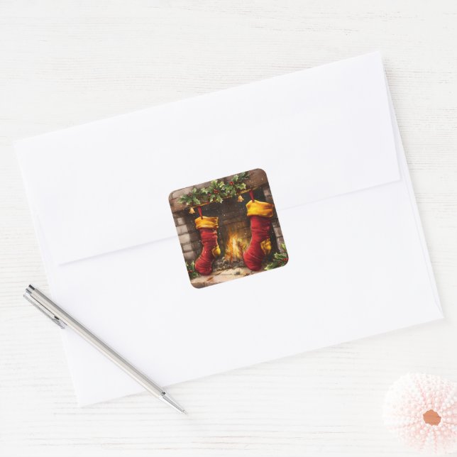 Pegatina Cuadrada Navidades de acciones colgadas por el incendio (Sobre)