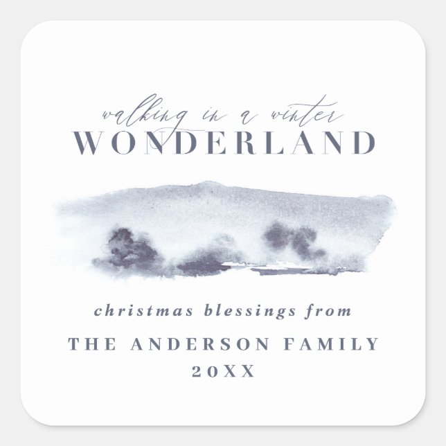Pegatina Cuadrada Navidades de acuarela azul mínimo de vacaciones (Anverso)