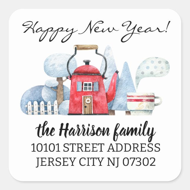 Pegatina Cuadrada Navidades de acuarela de dirección de retorno Casa (Anverso)