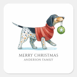 Pegatina Cuadrada Navidades de acuarela de perro personalizados