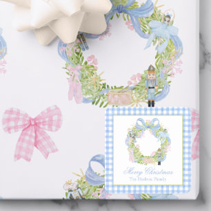 Pegatina Cuadrada Navidades de acuarela Envase de Wreath de Nurador