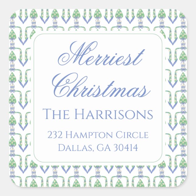 Pegatina Cuadrada Navidades de acuarela Garland Bedford Stockings (Anverso)