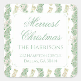 Pegatina Cuadrada Navidades de acuarela Garland Bedford Stockings