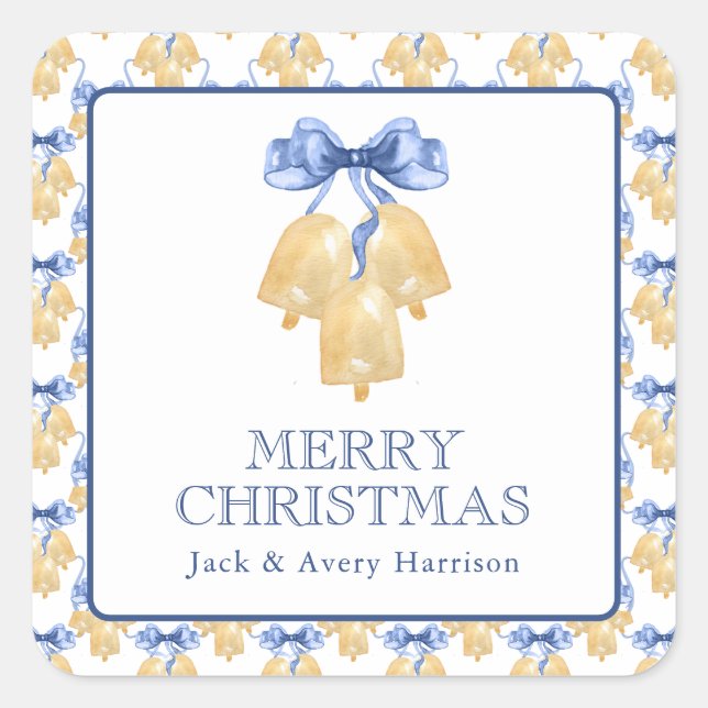 Pegatina Cuadrada Navidades de acuarela o correas Bodas (Anverso)