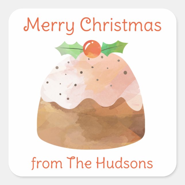 Pegatina Cuadrada Navidades de acuarela Pegatinas de regalo de paste (Anverso)