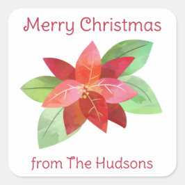Pegatina Cuadrada Navidades de acuarela Pegatinas de regalo de Poins
