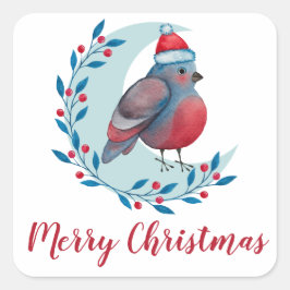 Pegatina Cuadrada Navidades De Acuarela Personalizados Pájaros En La