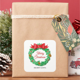 Pegatina Cuadrada Navidades de acuarela Wreath Personalizado