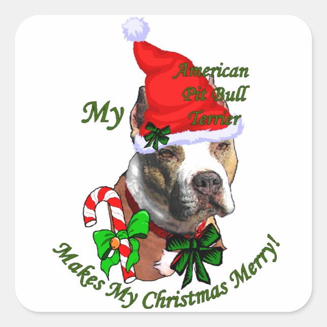 Pegatina Cuadrada Navidades de American Pit Bull Terrier (Anverso)