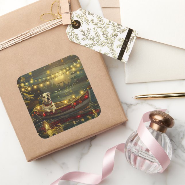 Pegatina Cuadrada Navidades de American Staffordshire Voyage festivo (Regalar)