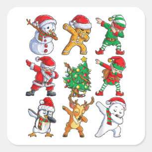 Pegatina Cuadrada Navidades de amigos de Dabbing Santa Elf Chicas ho