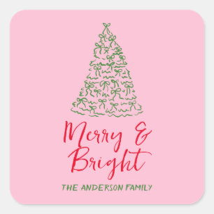 Pegatina Cuadrada Navidades de árbol de cintas dibujadas con la mano